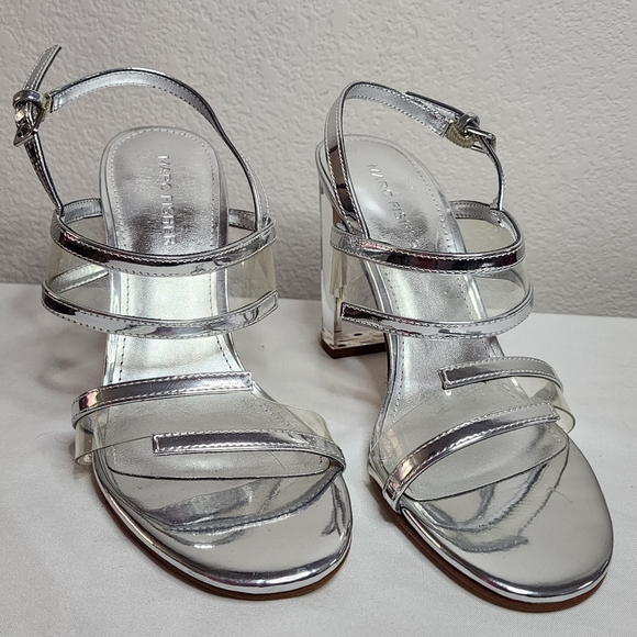 Marc Fisher Shoes - Marc Fisher Metallic Silver Acylic Sandals With Transparent Heel Size 6.5US
